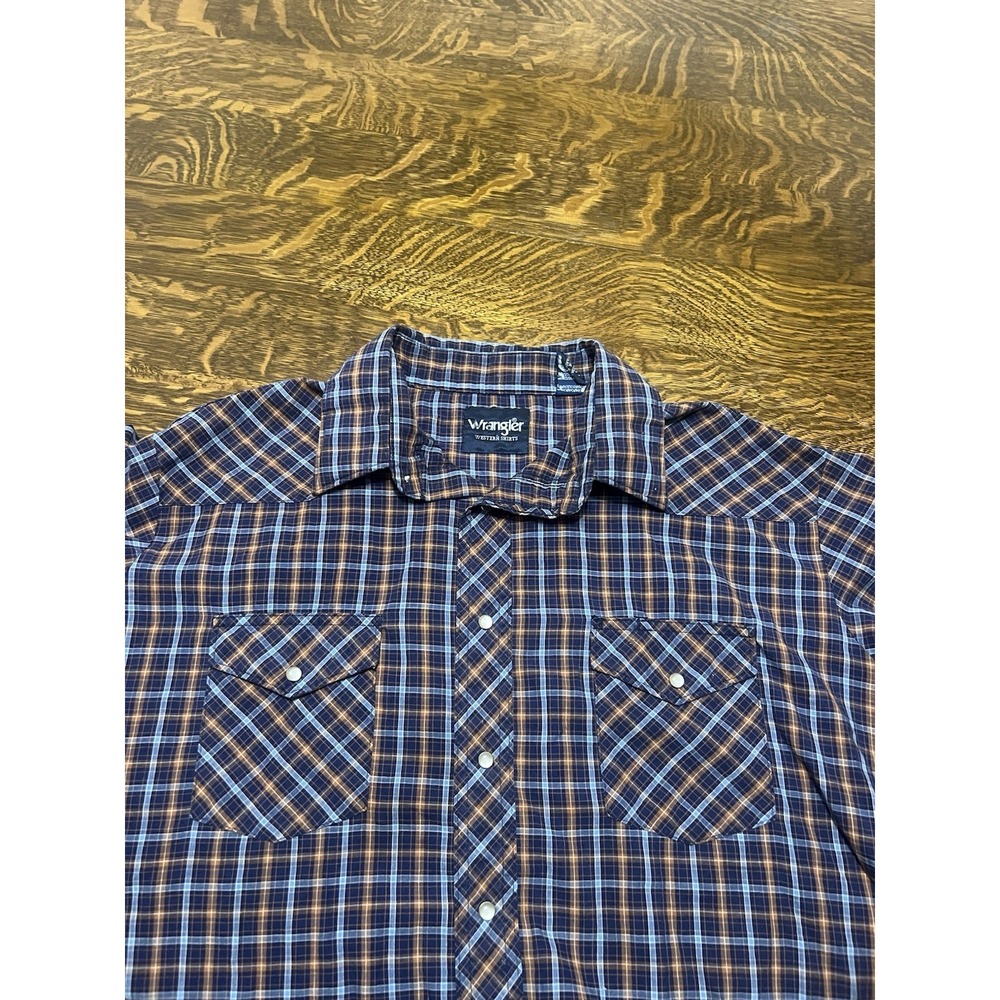 Wrangler Pearl Snap Western Shirt Mens 2XL Blue Plaid Cowboy Rodeo XXL